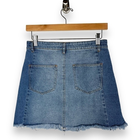 4 for $40 SALE! Altar'd State Two Tone Raw Hem Denim Jean Mini Skirt, Size S - Picture 10 of 10